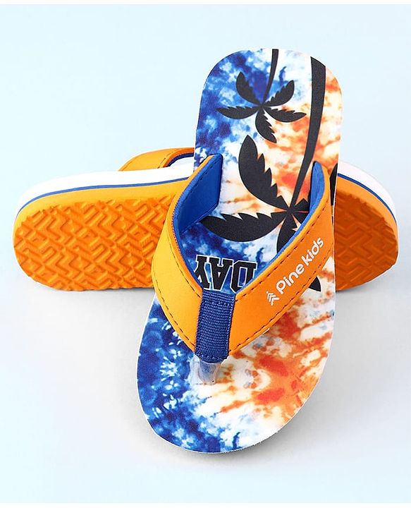 Pine Kids Slip On Flip Flops with Coconut Tree Print - Blue
