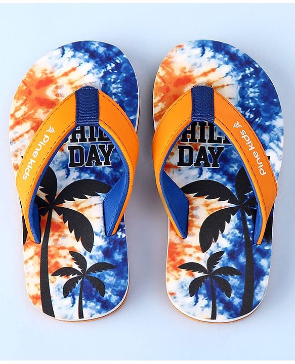 Pine Kids Slip On Flip Flops with Coconut Tree Print - Blue