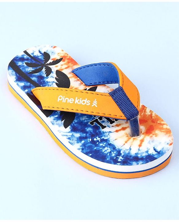 Pine Kids Slip On Flip Flops with Coconut Tree Print - Blue