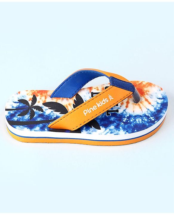 Pine Kids Slip On Flip Flops with Coconut Tree Print - Blue