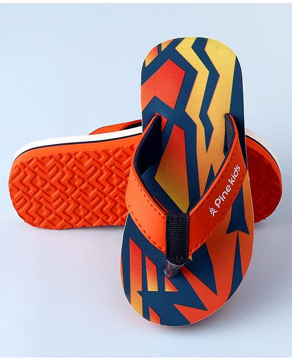 Pine Kids Slip On Flip Flops with Abstract Print - Orange