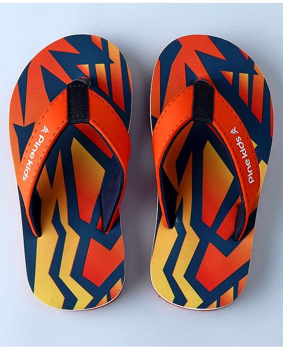 Pine Kids Slip On Flip Flops with Abstract Print - Orange
