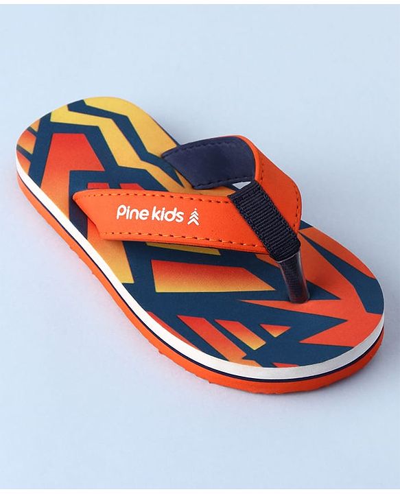 Pine Kids Slip On Flip Flops with Abstract Print - Orange