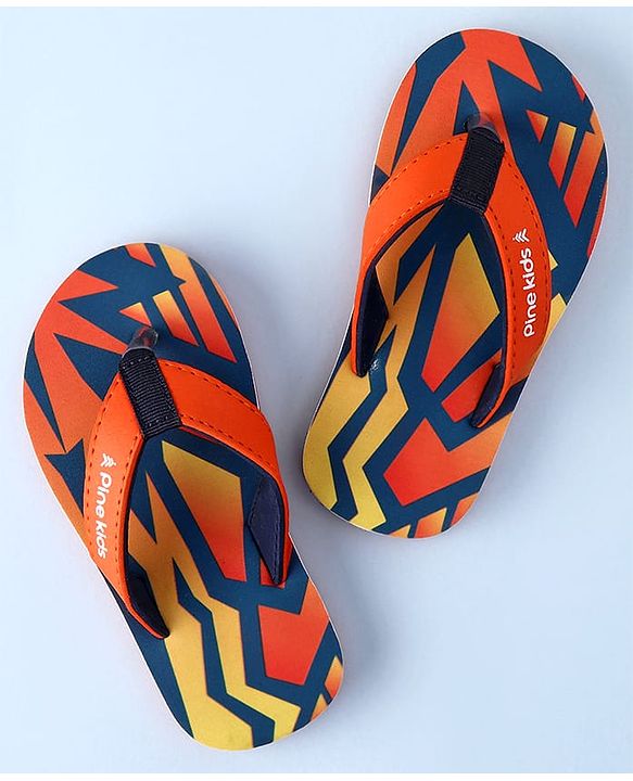Pine Kids Slip On Flip Flops with Abstract Print - Orange