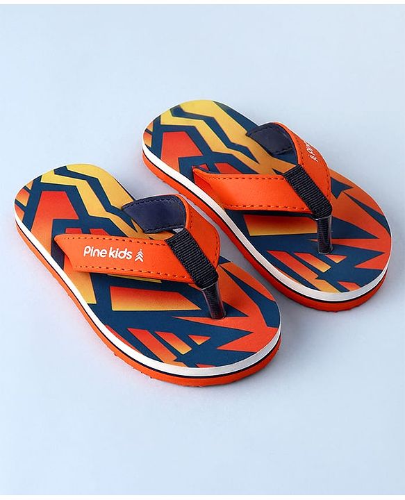 Pine Kids Slip On Flip Flops with Abstract Print - Orange