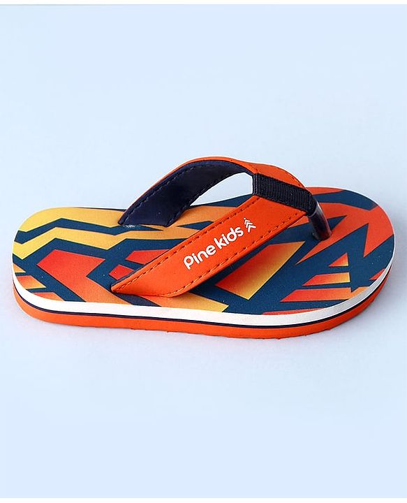 Pine Kids Slip On Flip Flops with Abstract Print - Orange