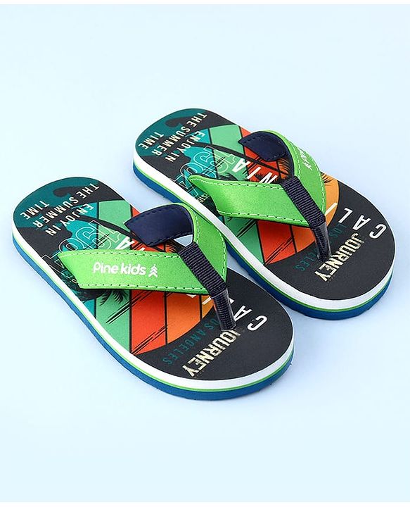 Pine Kids Slip On Flip Flops with California Print - Multicolor