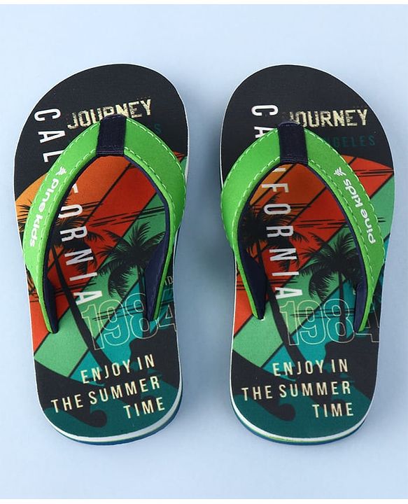 Pine Kids Slip On Flip Flops with California Print - Multicolor