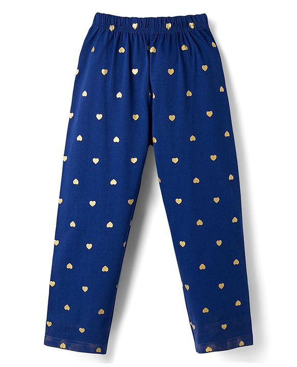 Babyhug Cotton Knit Full Sleeves T-Shirt & Pyjama Night Suit With Heart Print - Navy Blue