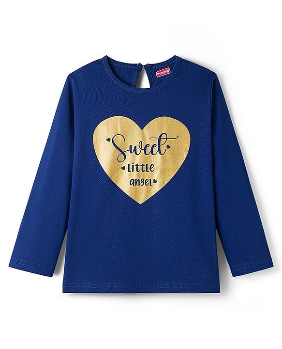 Babyhug Cotton Knit Full Sleeves T-Shirt & Pyjama Night Suit With Heart Print - Navy Blue