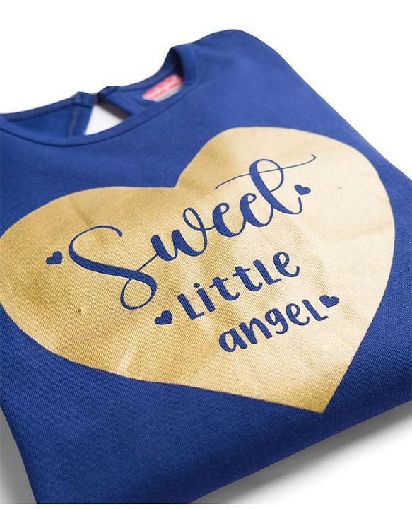 Babyhug Cotton Knit Full Sleeves T-Shirt & Pyjama Night Suit With Heart Print - Navy Blue