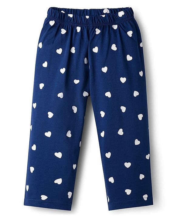 Babyhug Cotton Knit Full Sleeves T-Shirt & Pajama Night Suit With Heart Print - Navy Blue