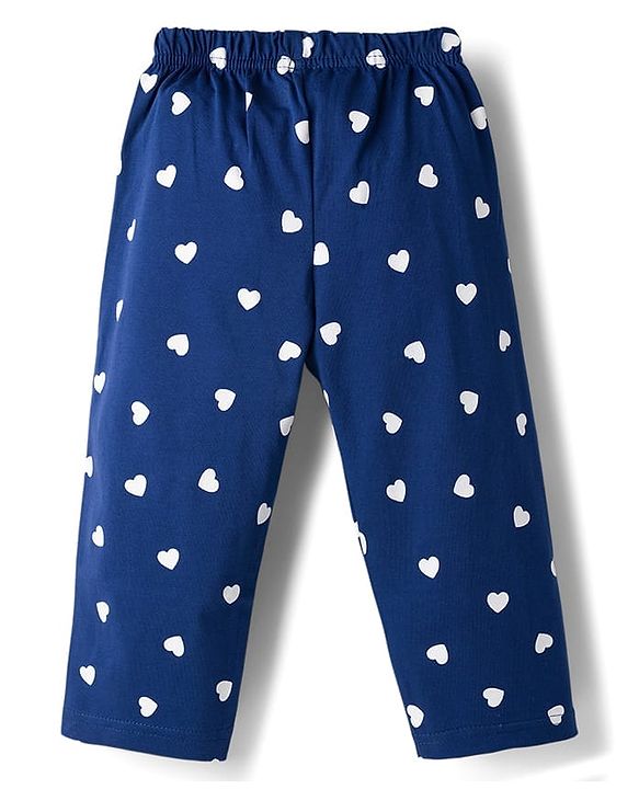 Babyhug Cotton Knit Full Sleeves T-Shirt & Pajama Night Suit With Heart Print - Navy Blue