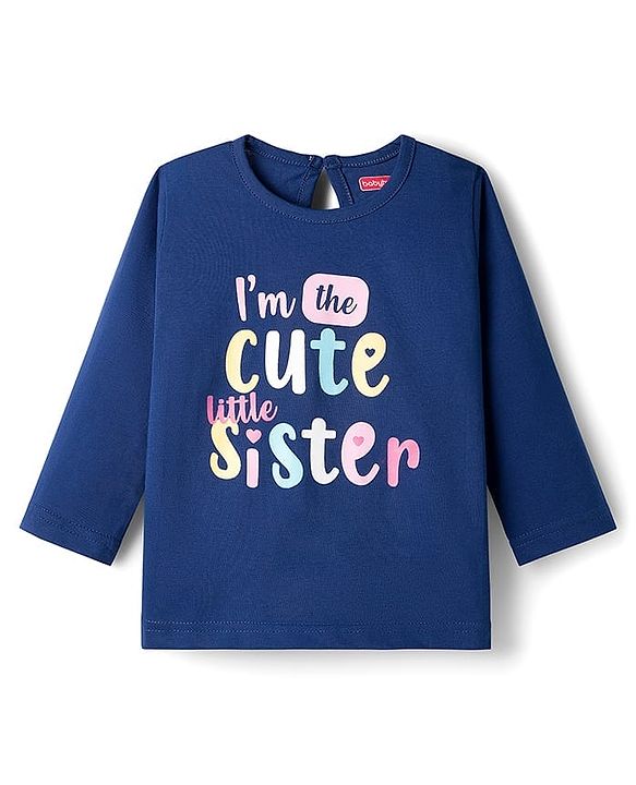 Babyhug Cotton Knit Full Sleeves T-Shirt & Pajama Night Suit With Heart Print - Navy Blue