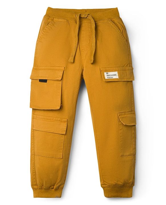 Babyhug Twill Woven Full Length Trouser with Cargo Pockets - Golden Yellow