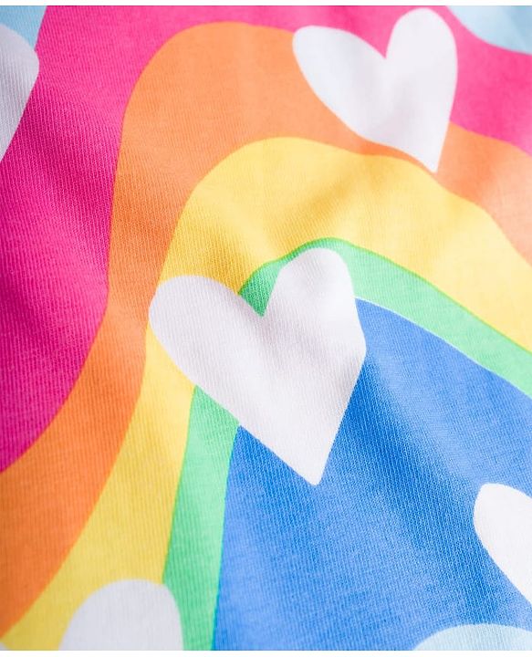 Babyhug Cotton Knit Frill Sleeves Nighty With Heart Print - Multicolor