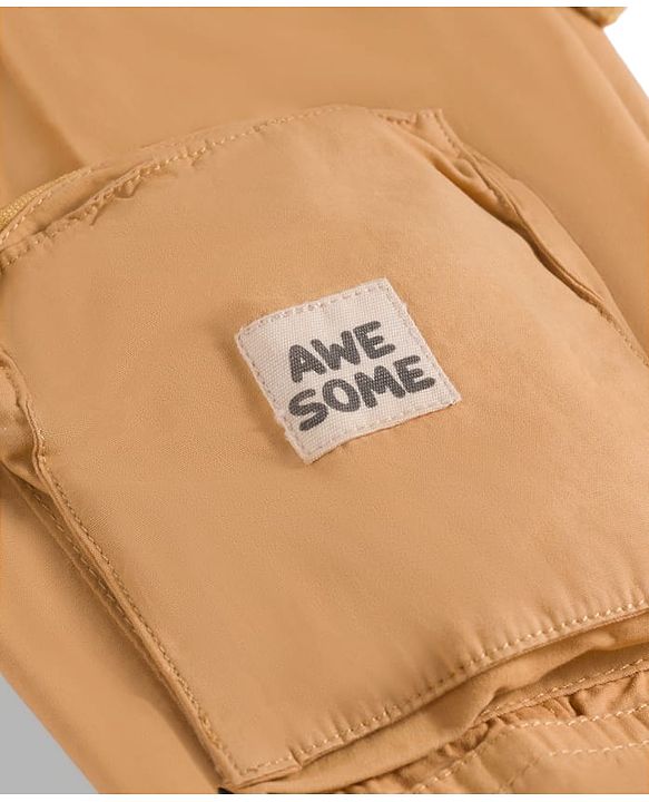 Babyhug Tussar Cotton Woven Full Length Solid Color Trouser - Khaki