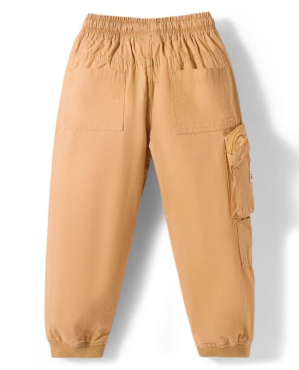 Babyhug Tussar Cotton Woven Full Length Solid Color Trouser - Khaki