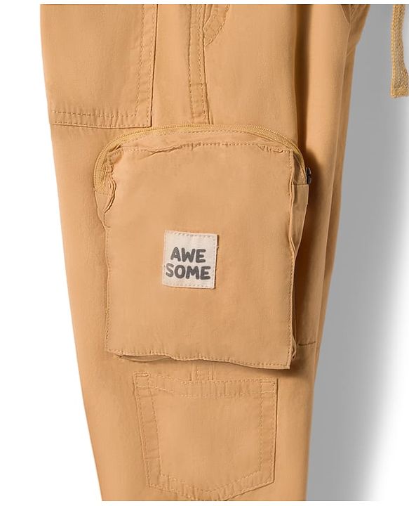 Babyhug Tussar Cotton Woven Full Length Solid Color Trouser - Khaki