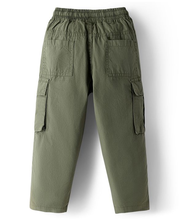 Babyhug 100% Cotton Woven Full Length Solid Trouser With Cargo Pockets - Olive Green