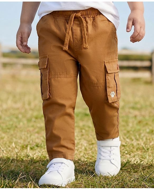 Babyhug 100% Cotton Woven Full Length Solid Trouser With Cargo Pockets - Olive Green