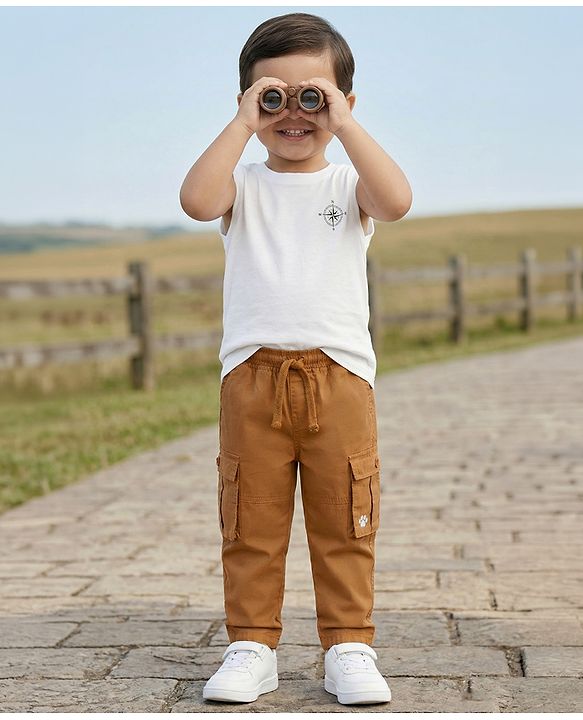 Babyhug 100% Cotton Woven Full Length Solid Trouser With Cargo Pockets - Olive Green