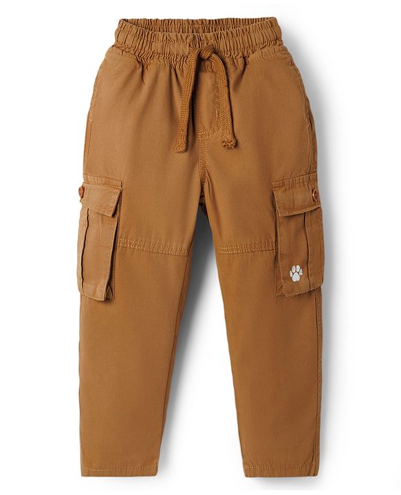 Babyhug 100% Cotton Woven Full Length Solid Trouser With Cargo Pockets - Olive Green