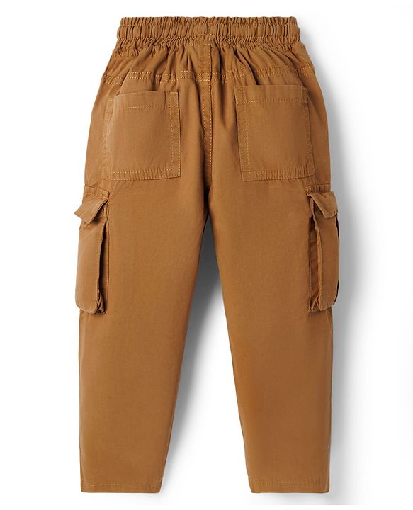 Babyhug 100% Cotton Woven Full Length Solid Trouser With Cargo Pockets - Olive Green