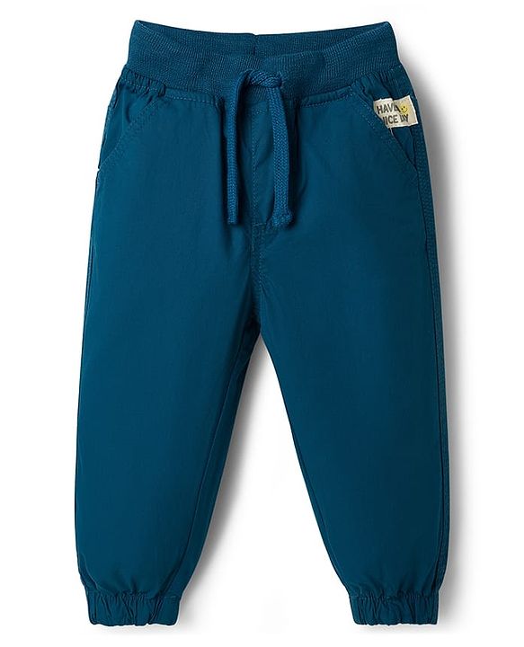 Babyhug Dense Poplin Woven Full Length Solid Colour Trouser Pant with Patch- Navy Blue