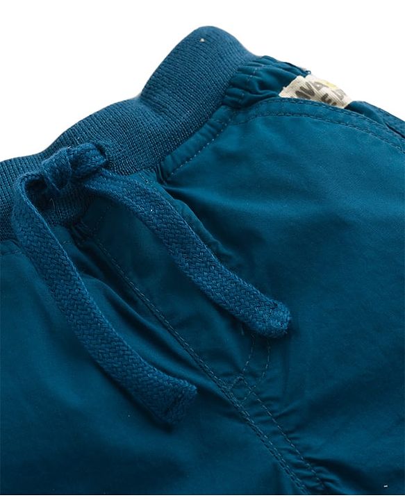 Babyhug Dense Poplin Woven Full Length Solid Colour Trouser Pant with Patch- Navy Blue
