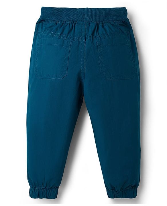 Babyhug Dense Poplin Woven Full Length Solid Colour Trouser Pant with Patch- Navy Blue