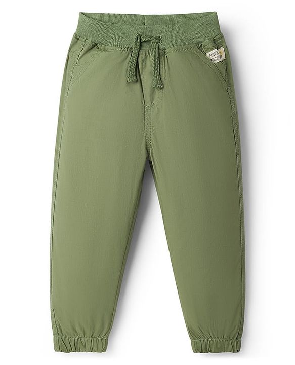 Babyhug Dense Poplin Woven Full Length Solid Colour Trouser Pant with Patch- Navy Blue