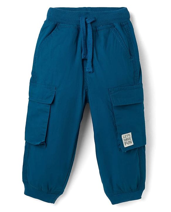 Babyhug Poplin Cotton Woven Full Length Solid Colour Trouser Pants with Patch & Cargo Pockets - Beige