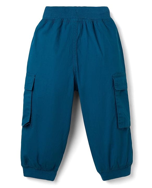 Babyhug Poplin Cotton Woven Full Length Solid Colour Trouser Pants with Patch & Cargo Pockets - Beige