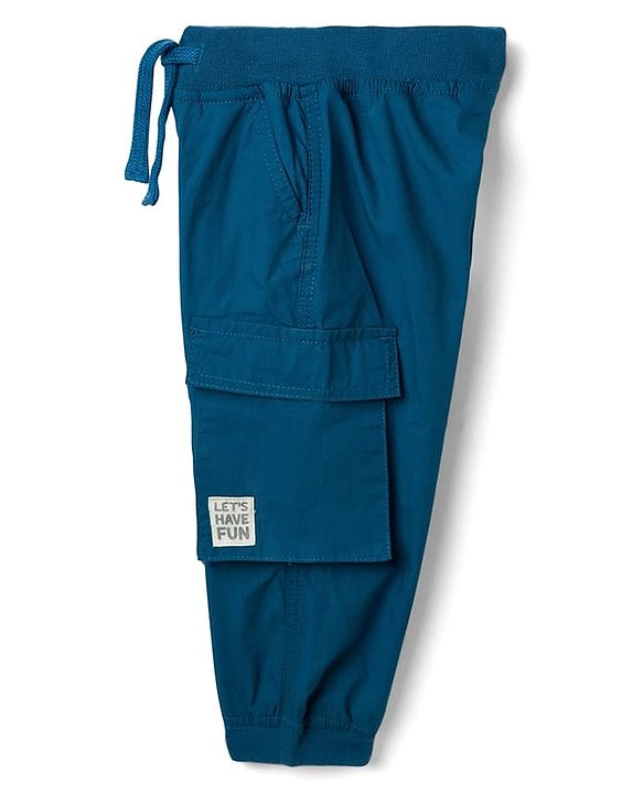 Babyhug Poplin Cotton Woven Full Length Solid Colour Trouser Pants with Patch & Cargo Pockets - Beige
