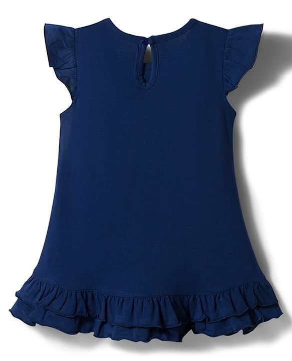 Babyhug Single Jersey Cotton Knit Frill Sleeves Ice Cream Printed Nighty - Navy Blue