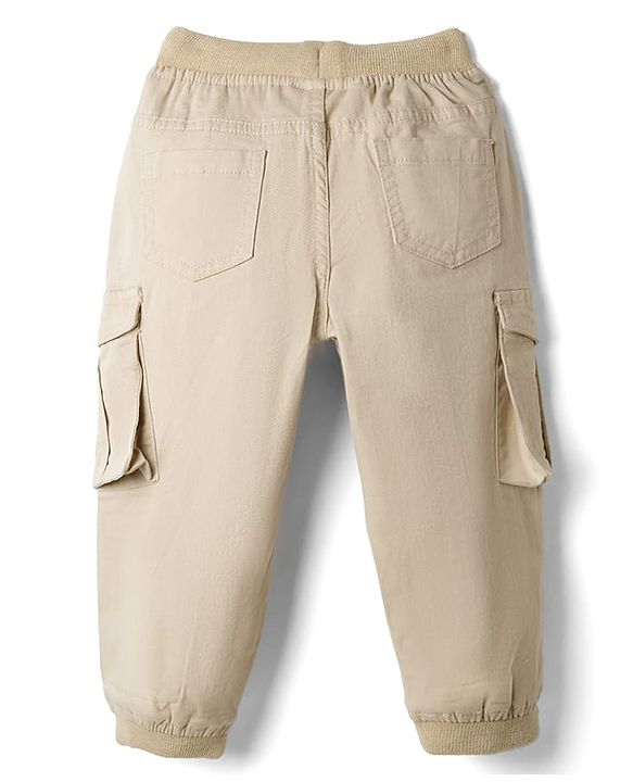 Babyhug Twill Lycra Woven Full Length Cut N Sew Trouser With Cargo Pockets - Khaki