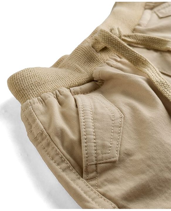 Babyhug Twill Lycra Woven Full Length Cut N Sew Trouser With Cargo Pockets - Khaki
