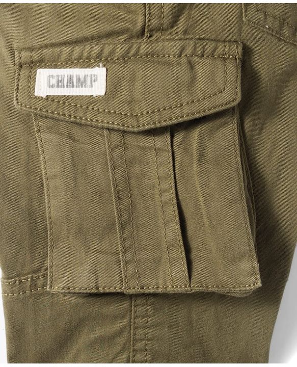 Babyhug Twill Lycra Woven Full Length Cut N Sew Trouser With Cargo Pockets - Khaki