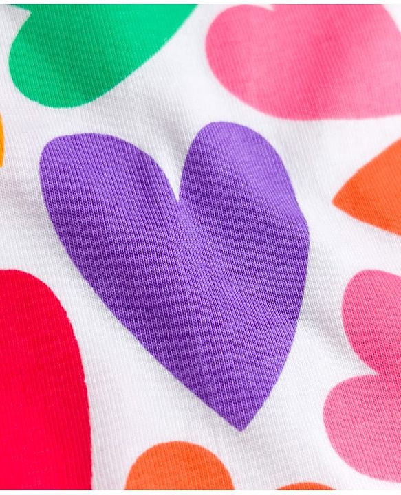 Babyhug Cotton Knit Frill Sleeves Nighty With Heart Print - Multicolour
