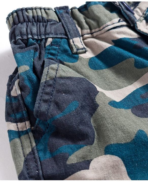 Babyhug Twill Lycra Woven Full Length Camouflage Printed Trouser with Cargo Pocket - Brown