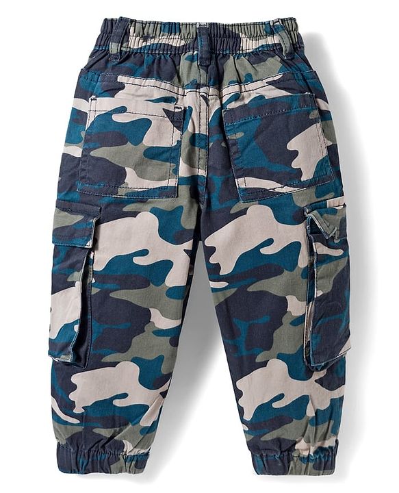 Babyhug Twill Lycra Woven Full Length Camouflage Printed Trouser with Cargo Pocket - Brown