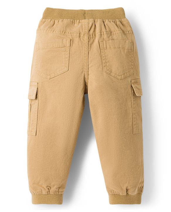 Babyhug Twill Lycra Woven Full Length Trousers With Stretch & Cargo Pockets - Khaki