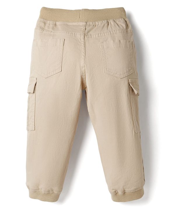 Babyhug Twill Lycra Woven Full Length Trousers With Stretch & Cargo Pockets - Khaki