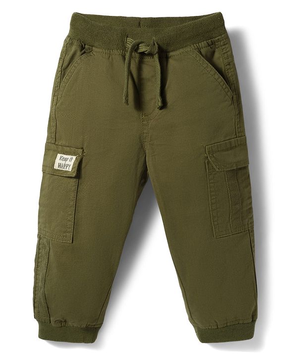 Babyhug Twill Lycra Woven Full Length Trousers With Stretch & Cargo Pockets - Khaki