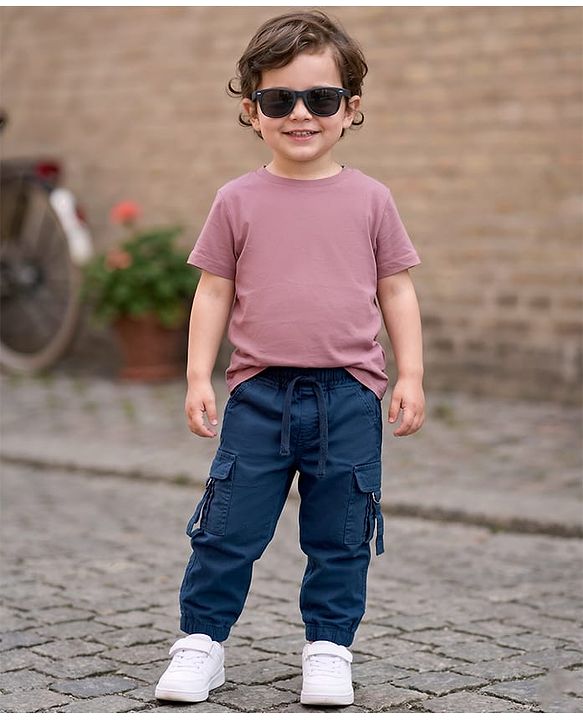 Babyhug Twill Lycra Woven Full Length Cut N Sew Trouser With Cargo Pockets - Navy Blue