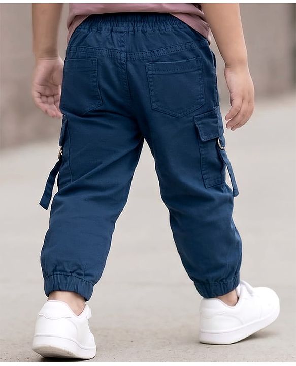Babyhug Twill Lycra Woven Full Length Cut N Sew Trouser With Cargo Pockets - Navy Blue