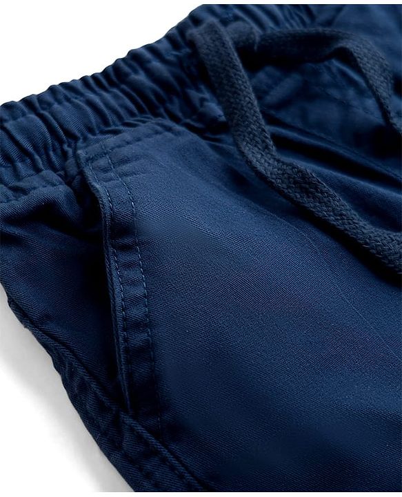 Babyhug Twill Lycra Woven Full Length Cut N Sew Trouser With Cargo Pockets - Navy Blue