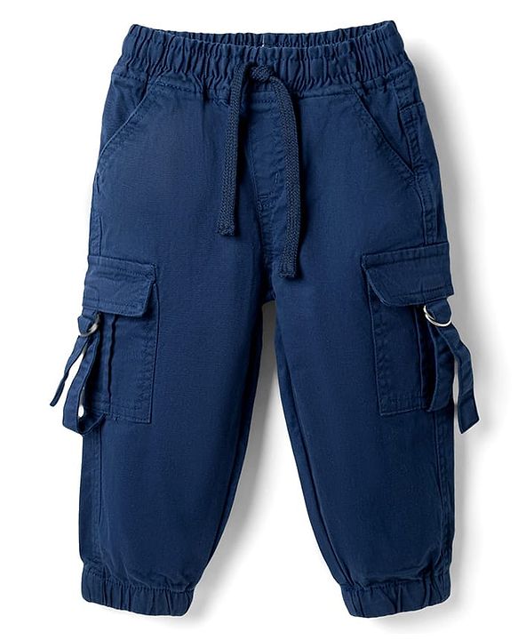 Babyhug Twill Lycra Woven Full Length Cut N Sew Trouser With Cargo Pockets - Navy Blue