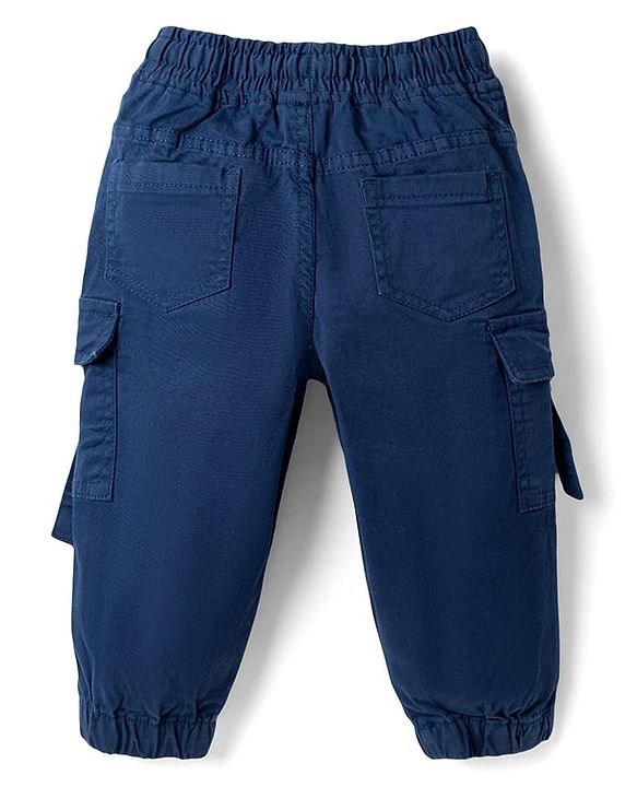 Babyhug Twill Lycra Woven Full Length Cut N Sew Trouser With Cargo Pockets - Navy Blue